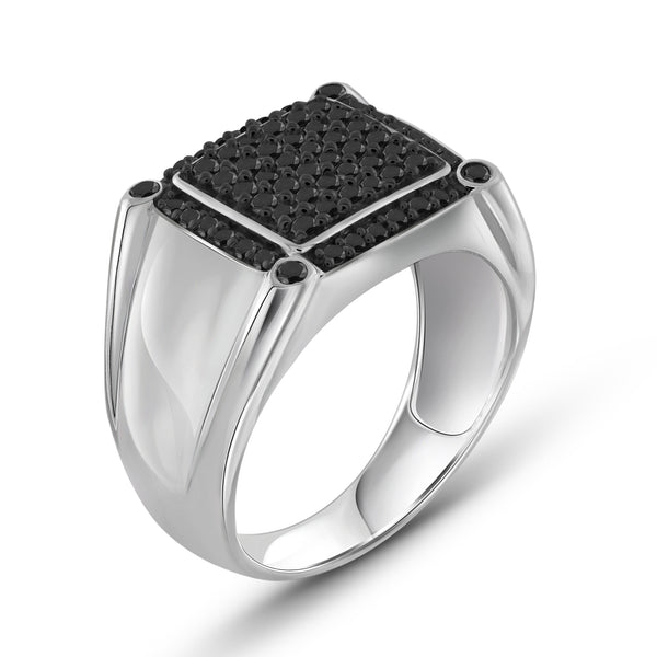 JewelonFire 1 Carat T.W. Black Diamond Sterling Silver Men's Ring