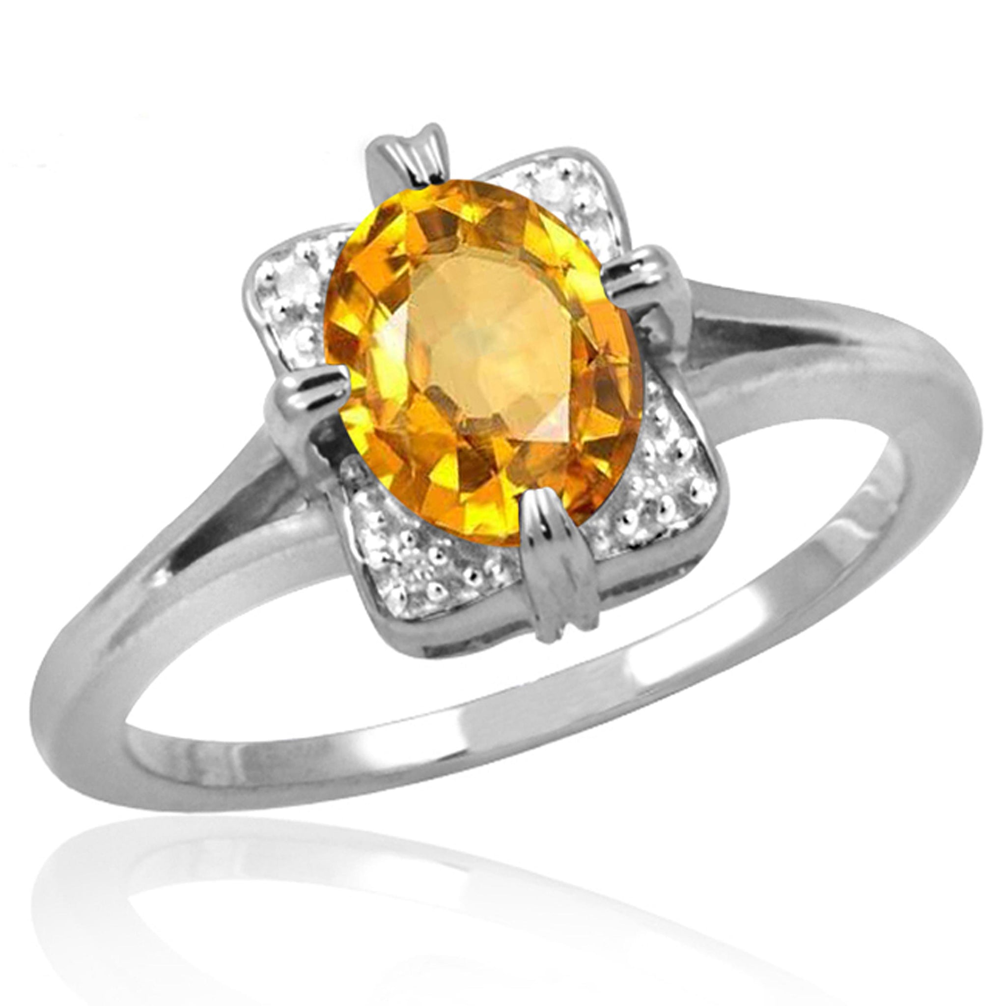 JewelonFire 1.00 Carat T.G.W. Citrine And White Diamond Accent Sterling Silver Ring - Assorted Colors