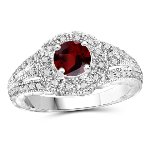 JewelonFire 3/4 Carat T.G.W. Garnet And 1/7 Carat T.W. White Diamond Sterling Silver Ring - Assorted Colors