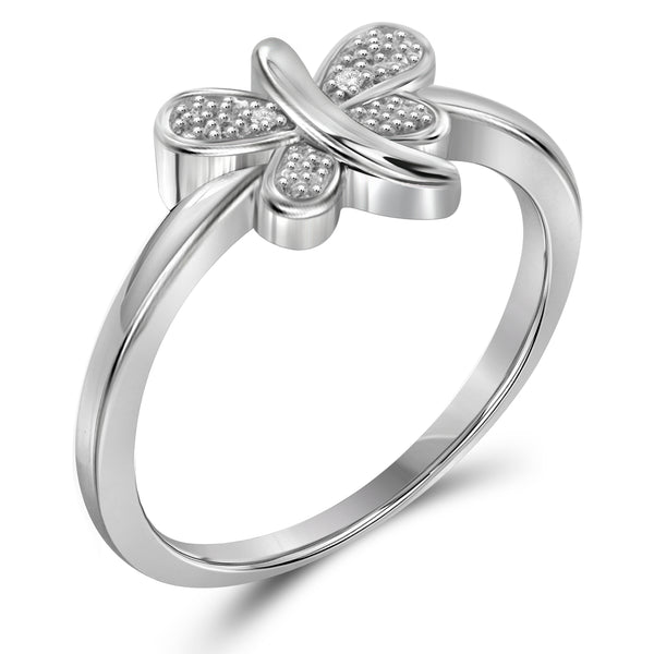 JewelonFire Accent Diamond Sterling Silver Butterfly Ring