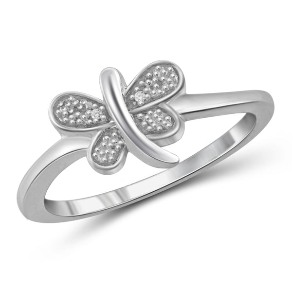 JewelonFire Accent Diamond Sterling Silver Butterfly Ring