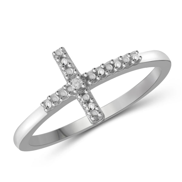 JewelonFire Accent Diamond Sterling Silver Cross Ring