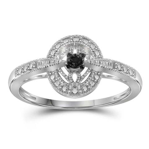 JewelonFire Accent Black Diamond Sterling Silver Ring