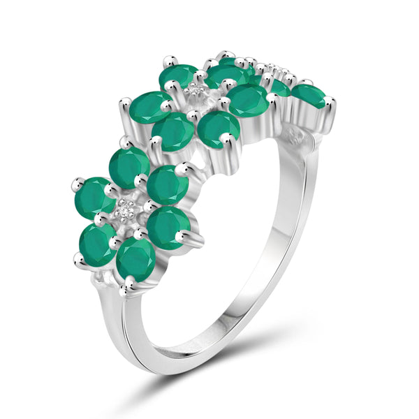 JewelonFire 2 Carat T.G.W. Emerald and White Diamond Accent Sterling Silver Flower Ring- Assorted Colors