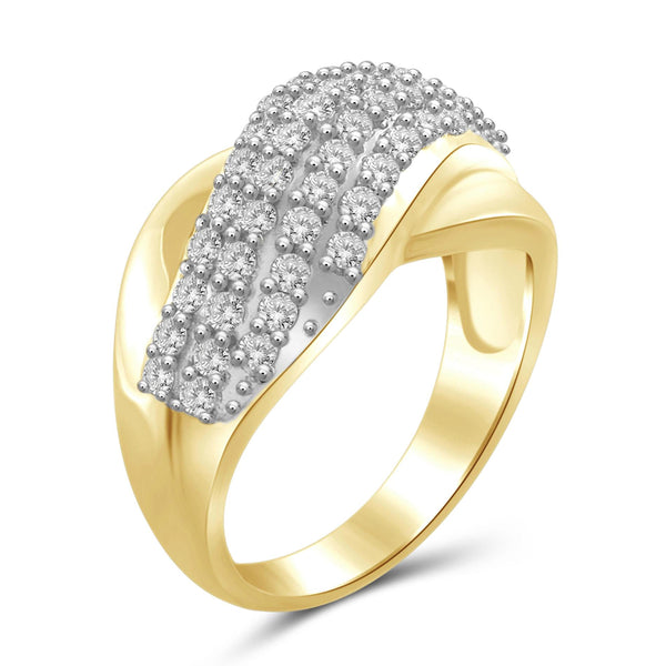 JewelonFire 1 Carat T.W. White Diamond Sterling Silver 4-Row Wave Ring