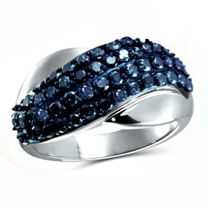 JewelonFire 1 Carat T.W. Blue Diamond Sterling Silver Crossover Wave Ring