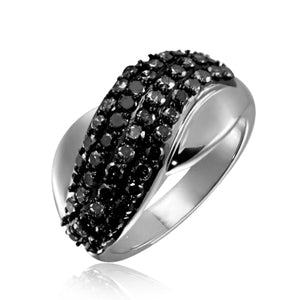 JewelonFire 1 CTW Black Diamond Sterling Silver Crossover Ring