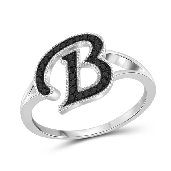 JewelonFire Black Diamond Accent Sterling Silver "A TO Z " Initial Spell it Out Ring