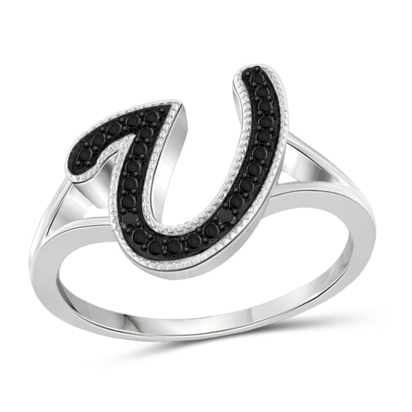 JewelonFire Black Diamond Accent Sterling Silver "A TO Z " Initial Spell it Out Ring