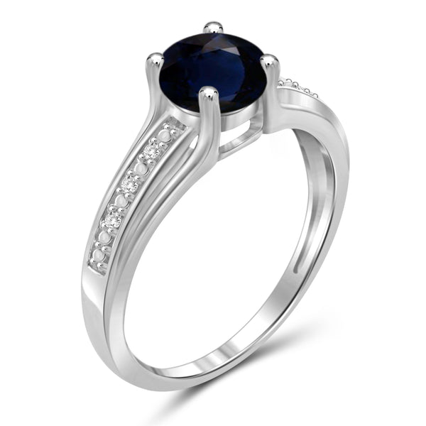 JewelonFire 1 1/5 Carat T.G.W. Sapphire and White Diamond Accent Sterling Silver Promise Ring- Assorted Colors