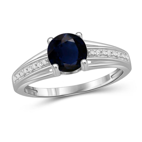 JewelonFire 1 1/5 Carat T.G.W. Sapphire and White Diamond Accent Sterling Silver Promise Ring- Assorted Colors