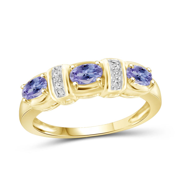 JewelonFire 0.70 Carat T.G.W. Tanzanite and White Diamond Accent Sterling Silver Ring - Assorted Colors