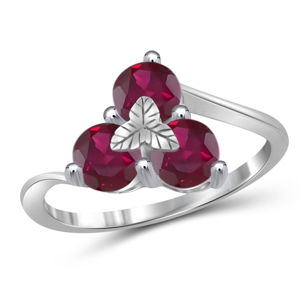 JewelonFire 2 Carat T.G.W. Ruby Sterling Silver 3-Stone Ring- Assorted Colors