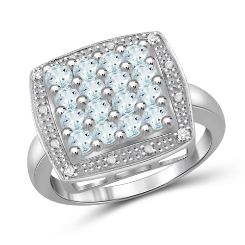 JewelonFire 1 Carat T.G.W. Aquamarine and White Diamond Accent Sterling Silver Ring - Assorted Colors