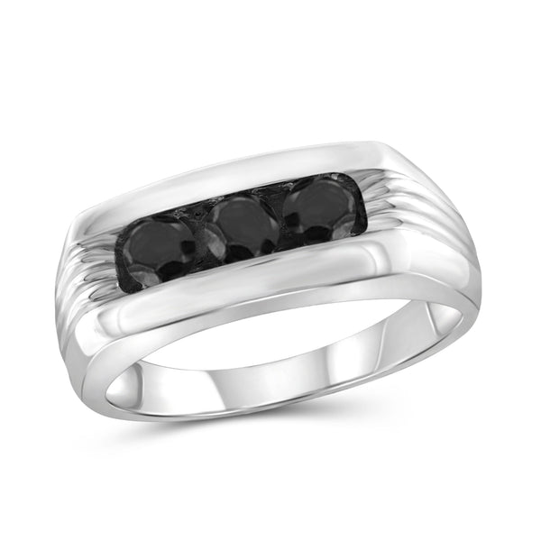 JewelonFire 1 Carat T.W. Black Diamond Sterling Silver Three Stone Men's Ring