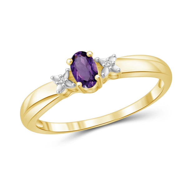 JewelonFire 1/4 Carat T.G.W. Amethyst And White Diamond Accent Sterling Silver Ring - Assorted Colors