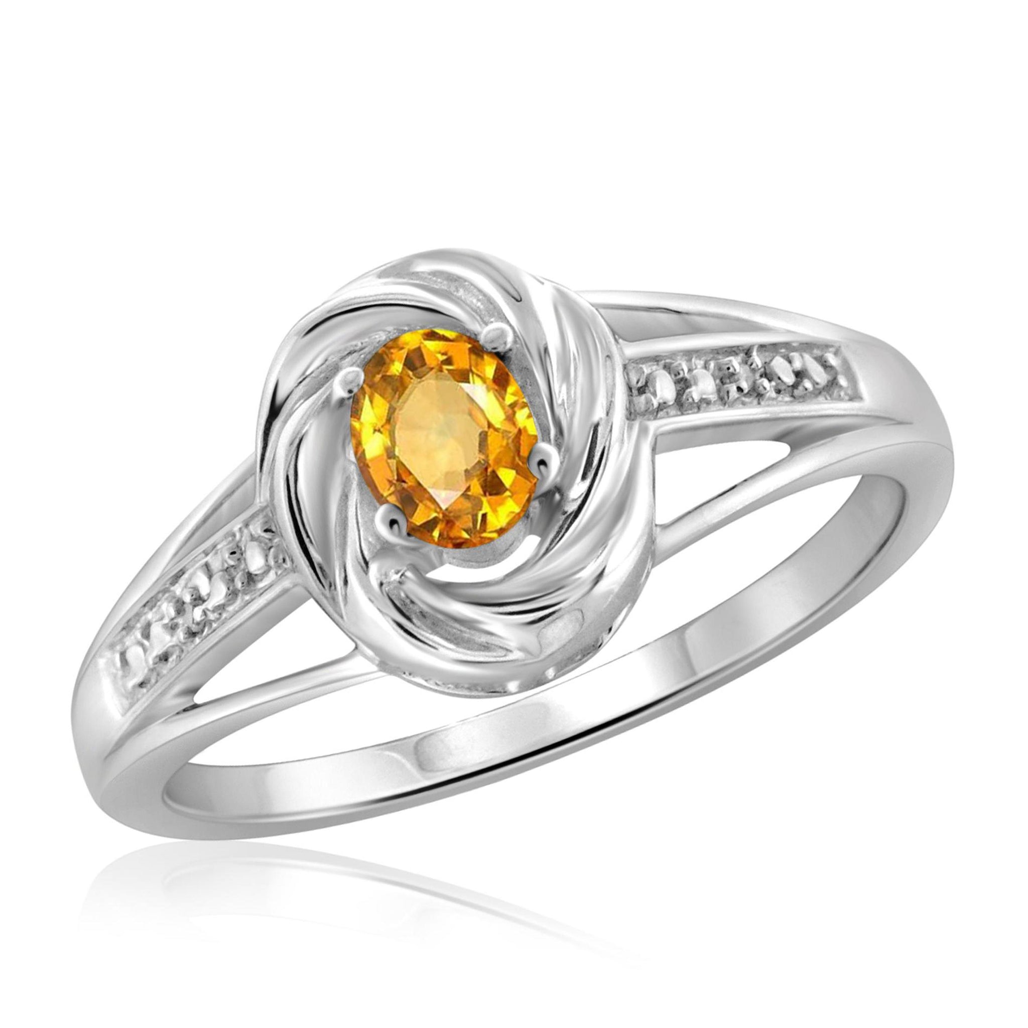 JewelonFire 1/4 Carat T.G.W. Citrine And White Diamond Accent Sterling Silver Ring - Assorted Colors