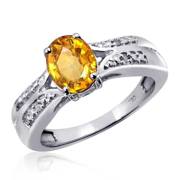 JewelonFire 1.00 Carat T.G.W. Citrine And 1/20 Carat T.W. White Diamond Sterling Silver Ring - Assorted Colors