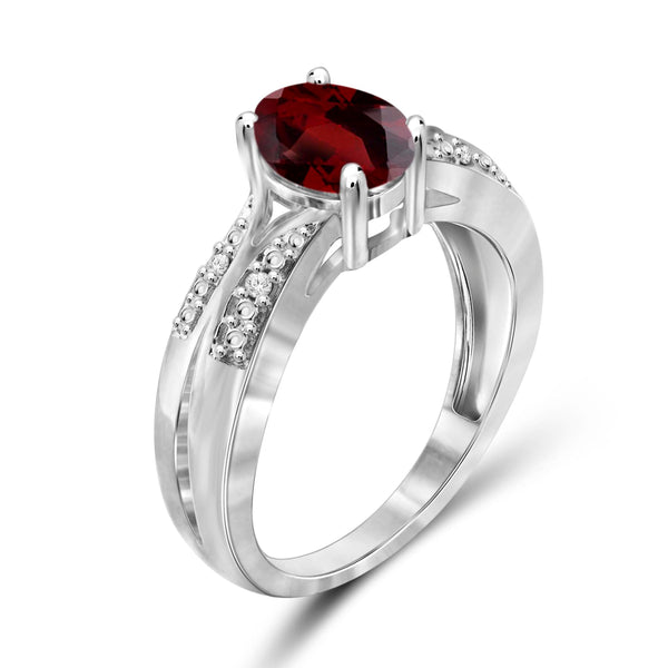 JewelonFire 1 1/2 Carat T.G.W. Garnet And 1/20 Carat T.W. White Diamond Sterling Silver Ring - Assorted Colors