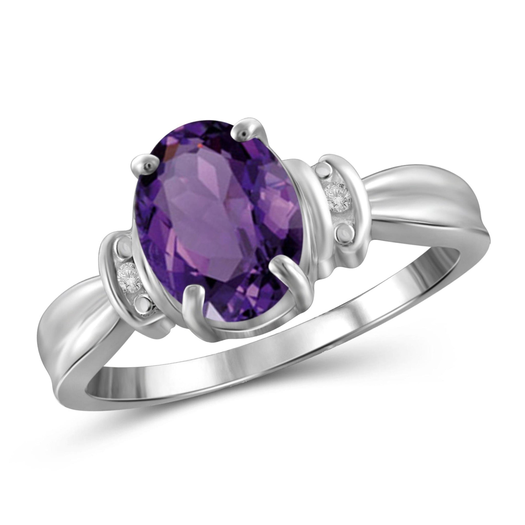 JewelonFire 1.60 Carat T.G.W. Amethyst and White Diamond Accent Sterling Silver Ring - Assorted Colors