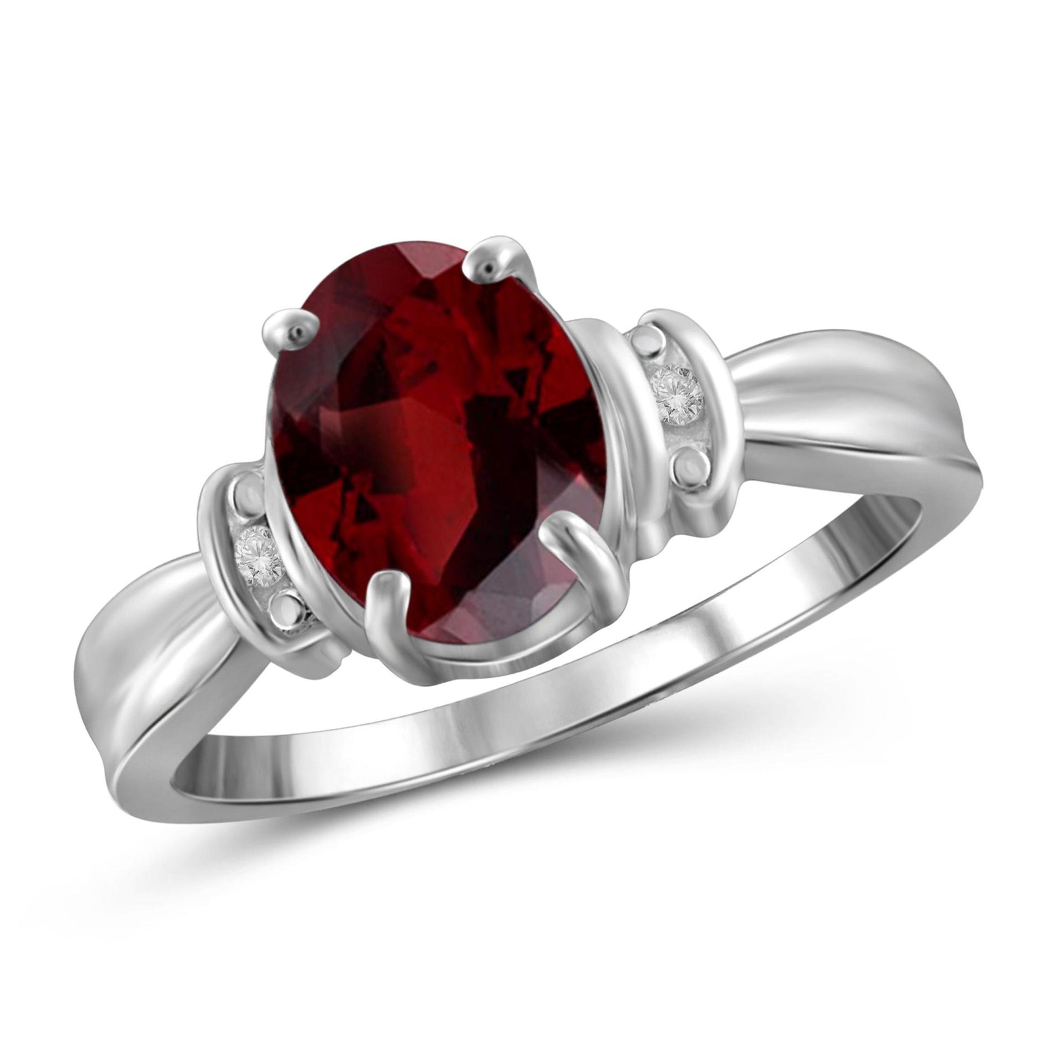 JewelonFire 2.15 Carat T.G.W. Garnet and White Diamond Accent Sterling Silver Ring - Assorted Colors