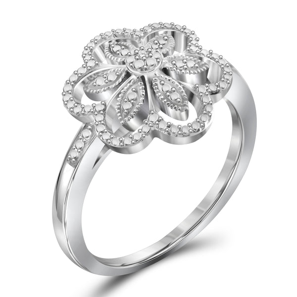JewelonFire Accent Diamond Sterling Silver Flower Ring