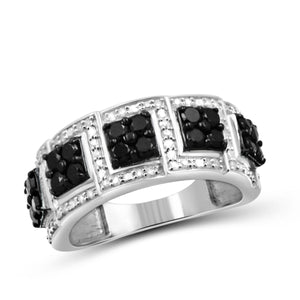 JewelonFire 1 Carat T.W. Black And White Diamond Sterling Silver Band