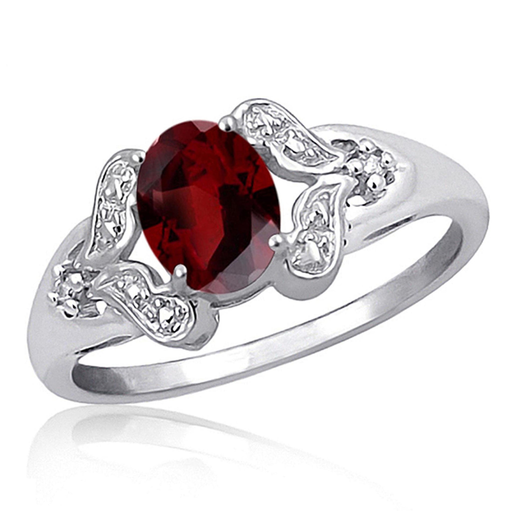 JewelonFire 1.00 Carat T.G.W. Garnet And White Diamond Accent Sterling Silver Ring - Assorted Colors