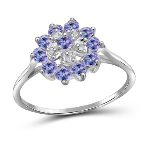 JewelonFire 1 Carat T.G.W. Tanzanite Sterling Silver Flower Ring- Assorted Colors
