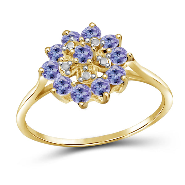 JewelonFire 1 Carat T.G.W. Tanzanite Sterling Silver Flower Ring- Assorted Colors