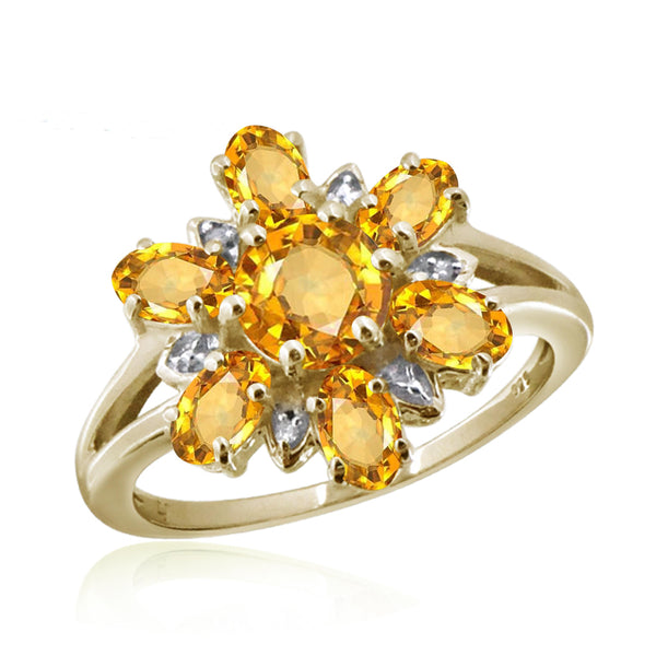 JewelonFire 2.00 Carat T.G.W. Citrine And White Diamond Accent Sterling Silver Ring - Assorted Colors