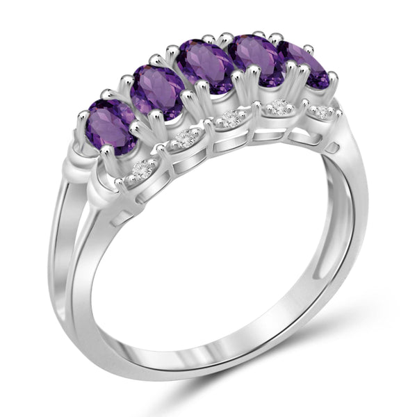 JewelonFire 1.00 Carat T.G.W. Amethyst And 1/20 Carat T.W. White Diamond Sterling Silver Ring - Assorted Colors