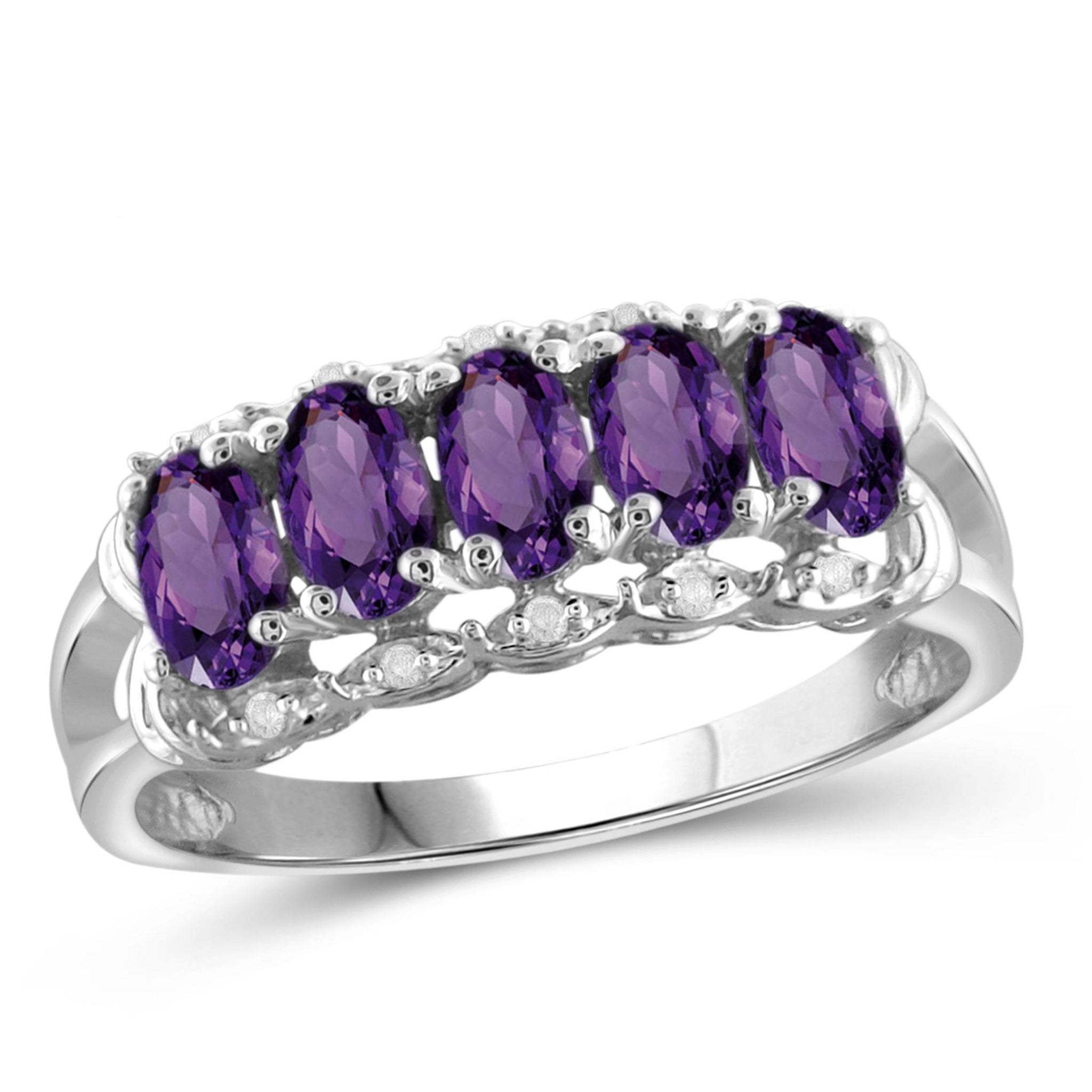 JewelonFire 1.00 Carat T.G.W. Amethyst And 1/20 Carat T.W. White Diamond Sterling Silver Ring - Assorted Colors
