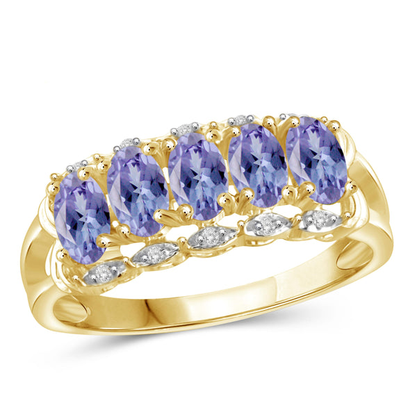 JewelonFire 1.20 Carat T.G.W. Tanzanite and 1/20 ctw White Diamond Sterling Silver Ring - Assorted Colors