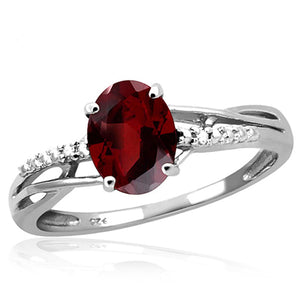 JewelonFire 1 1/2 Carat T.G.W. Garnet And White Diamond Accent Sterling Silver Ring - Assorted Colors