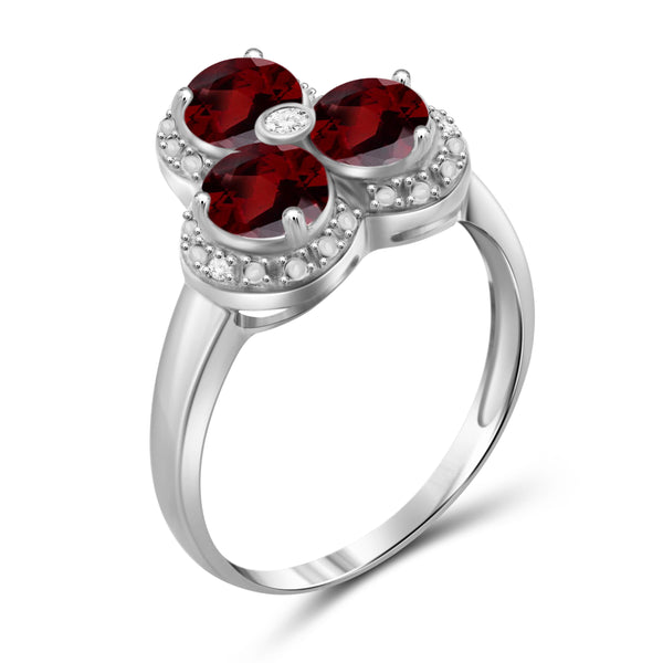 JewelonFire 1 3/4 Carat T.G.W. Garnet and White Diamond Accent Sterling Silver Ring - Assorted Colors