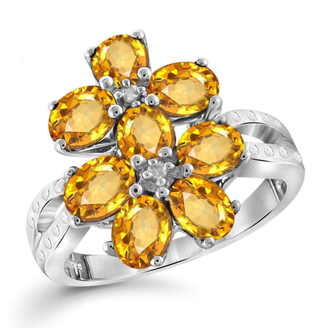 JewelonFire 1 3/4 Carat T.G.W. Citrine And White Diamond Accent Sterling Silver Ring - Assorted Colors