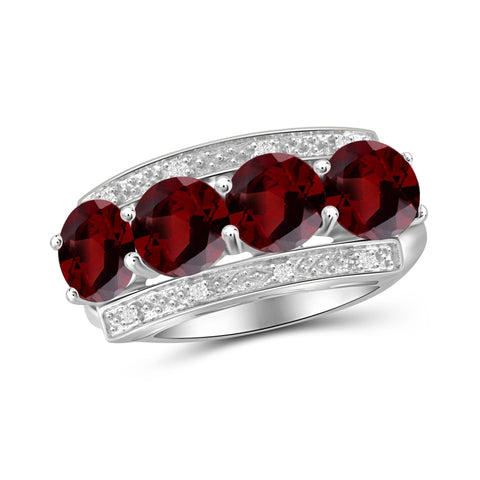 JewelonFire 3 1/5 Carat T.G.W. Garnet And White Diamond Accent Sterling Silver Ring - Assorted Colors