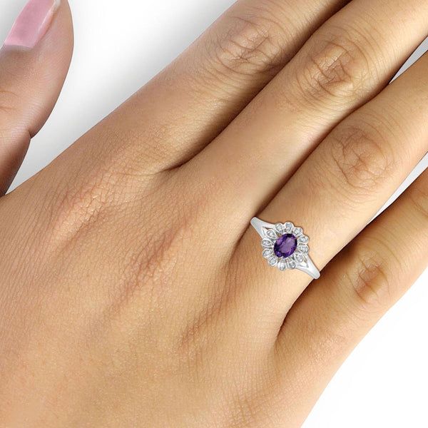 JewelonFire 1/4 Carat T.G.W. Amethyst And 1/20 Carat T.W. White Diamond Sterling Silver Ring - Assorted Colors