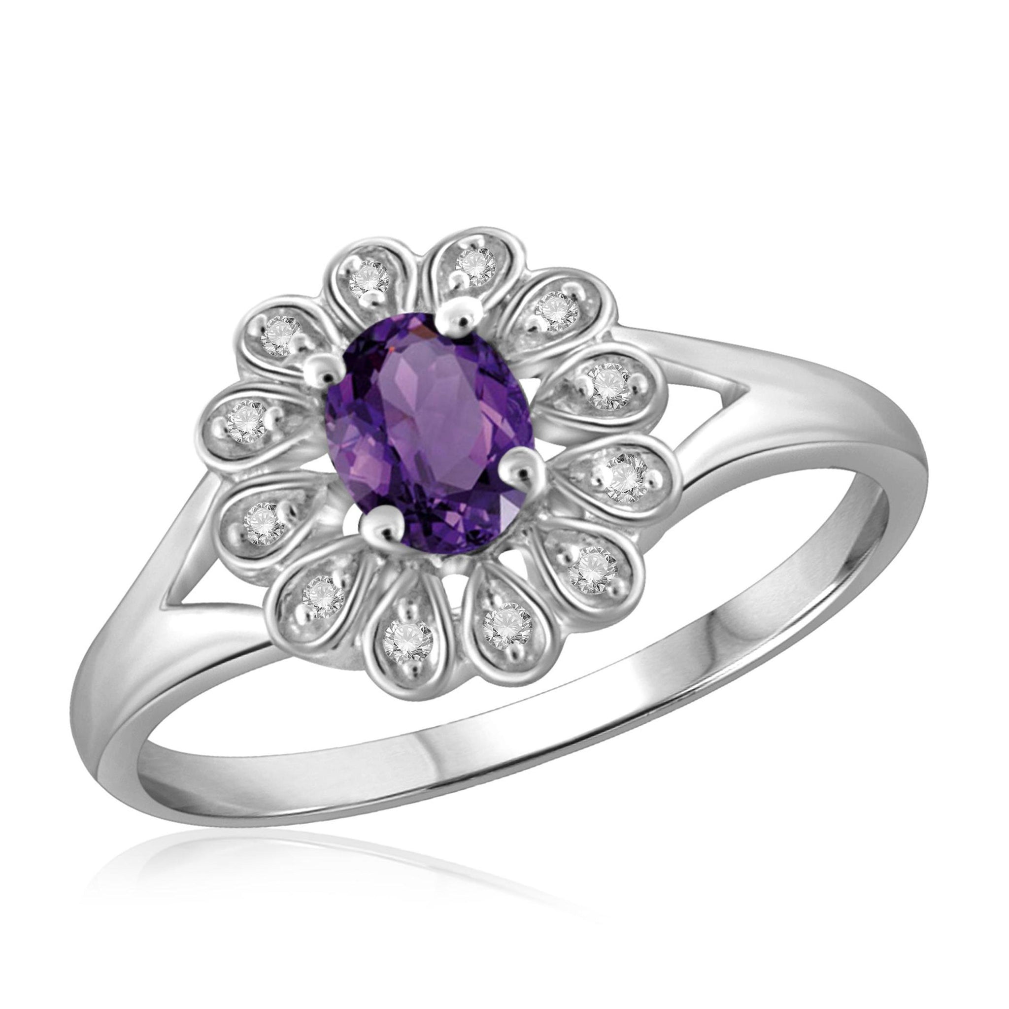 JewelonFire 1/4 Carat T.G.W. Amethyst And 1/20 Carat T.W. White Diamond Sterling Silver Ring - Assorted Colors