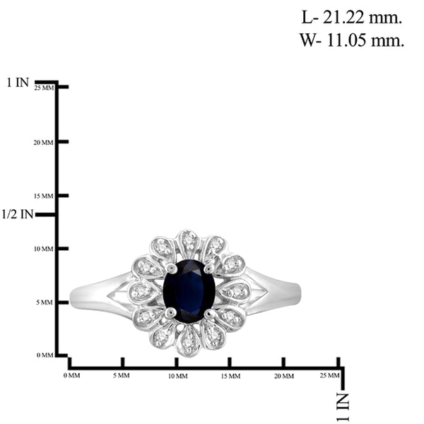 JewelonFire 0.30 Carat T.G.W. Sapphire and 1/20 ctw White Diamond Sterling Silver Ring - Assorted Colors