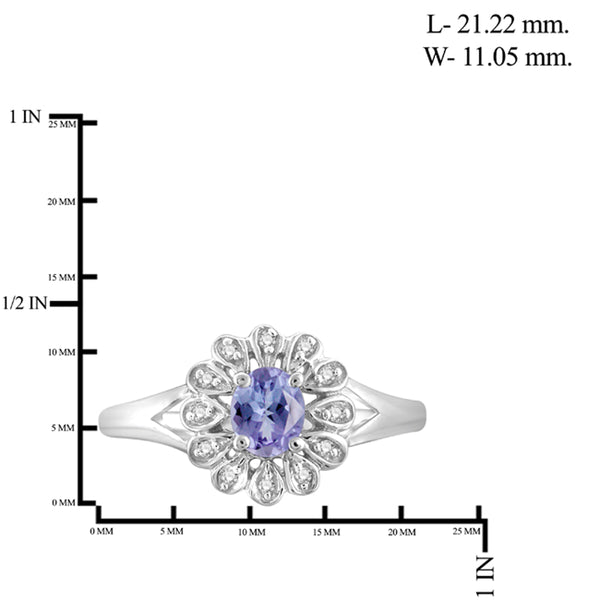 JewelonFire 0.20 Carat T.G.W. Tanzanite and 1/20 ctw White Diamond Sterling Silver Ring - Assorted Colors