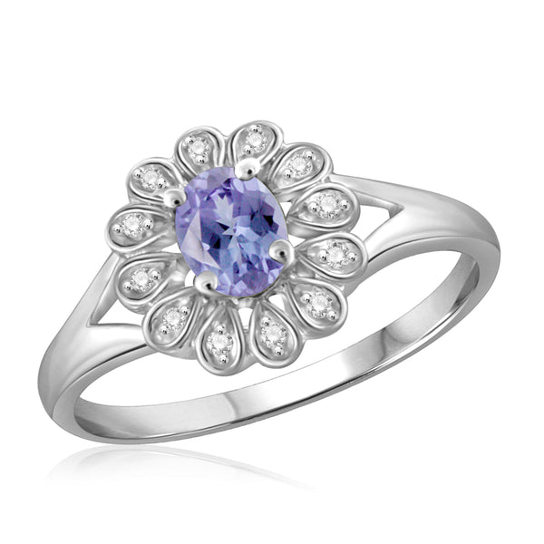 JewelonFire 0.20 Carat T.G.W. Tanzanite and 1/20 ctw White Diamond Sterling Silver Ring - Assorted Colors