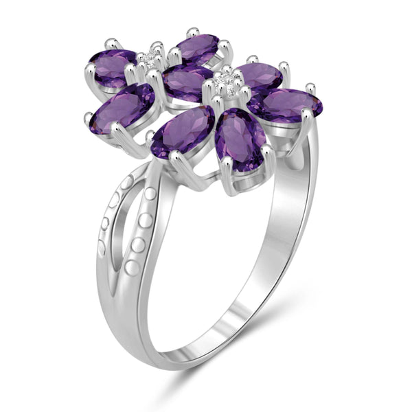 JewelonFire 1 3/4 Carat T.G.W. Amethyst And White Diamond Accent Sterling Silver Ring - Assorted Colors
