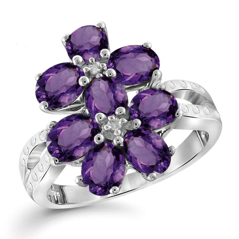 JewelonFire 1 3/4 Carat T.G.W. Amethyst And White Diamond Accent Sterling Silver Ring - Assorted Colors