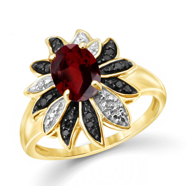 JewelonFire 1 1/2 Carat T.G.W. Garnet And 1/10 Carat T.W. Black & White Diamond Sterling Silver Ring - Assorted Colors