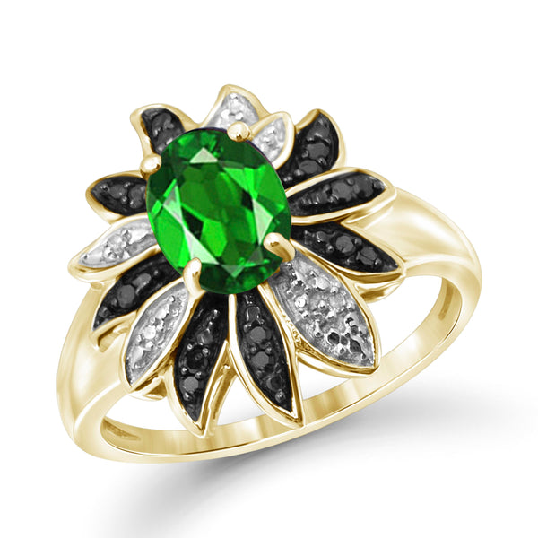 JewelonFire 1.15 Carat T.G.W. Chrome Diopside and 1/10 ctw Black and White Diamond Sterling Silver Ring - Assorted Colors