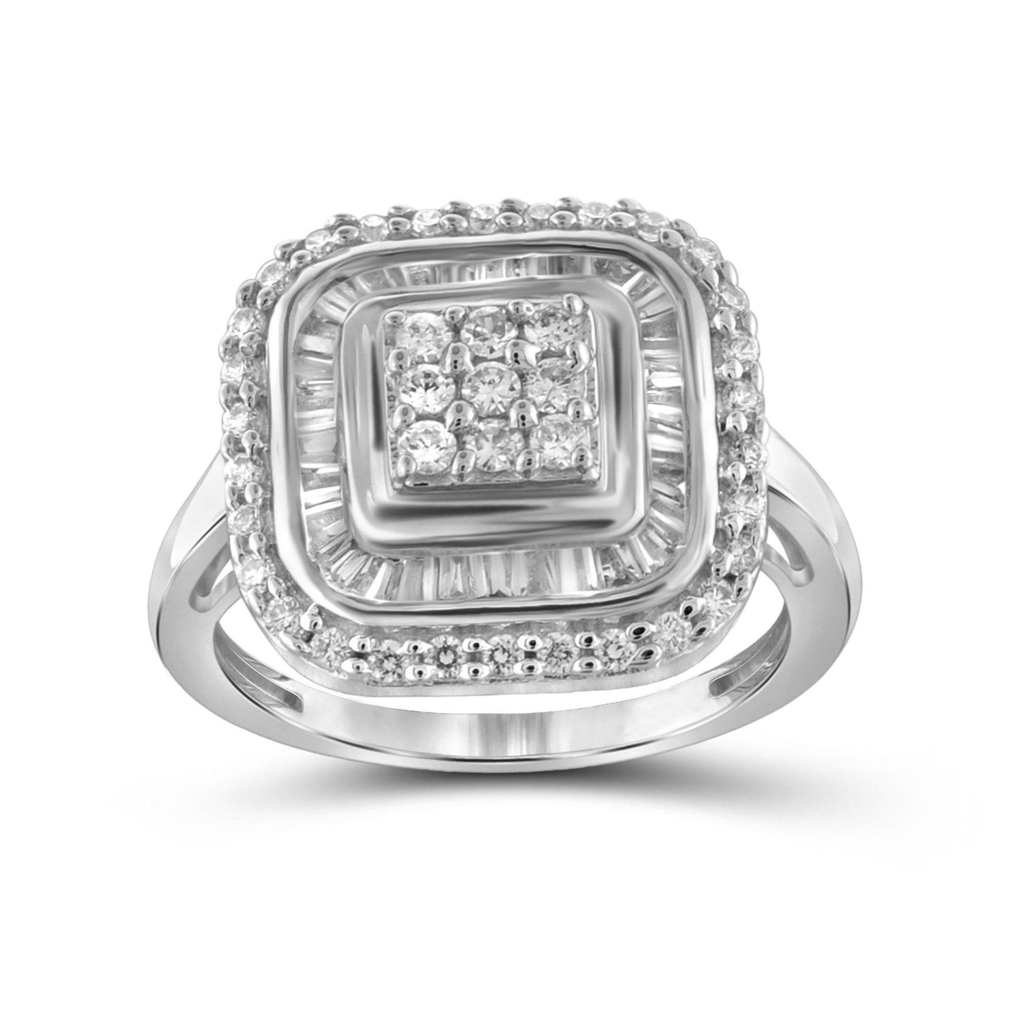 JewelonFire 1 Carat T.W. White Diamond Sterling Silver Cushion Cut Dual Square Ring