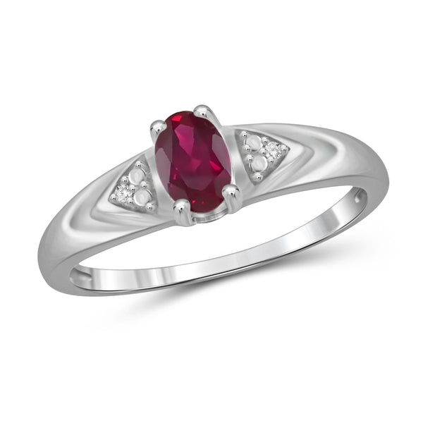 JewelonFire 0.45 Carat T.G.W. Ruby and White Diamond Accent Sterling Silver Ring - Assorted Colors
