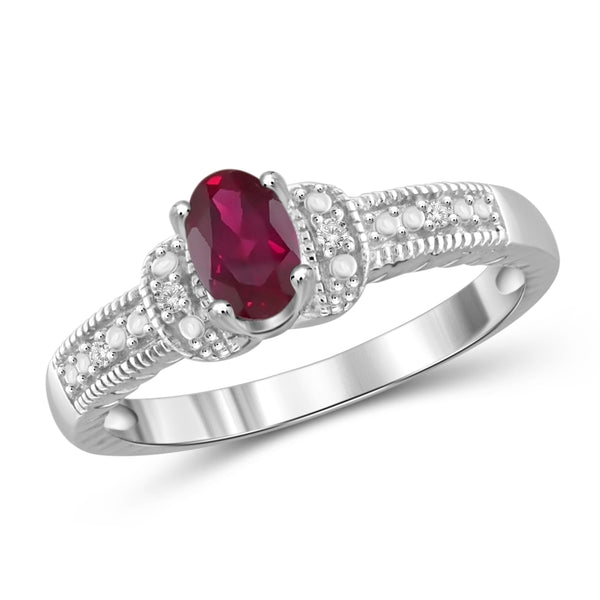 JewelonFire 0.45 Carat T.G.W. Ruby and 1/20 ctw White Diamond Sterling Silver Ring - Assorted Colors
